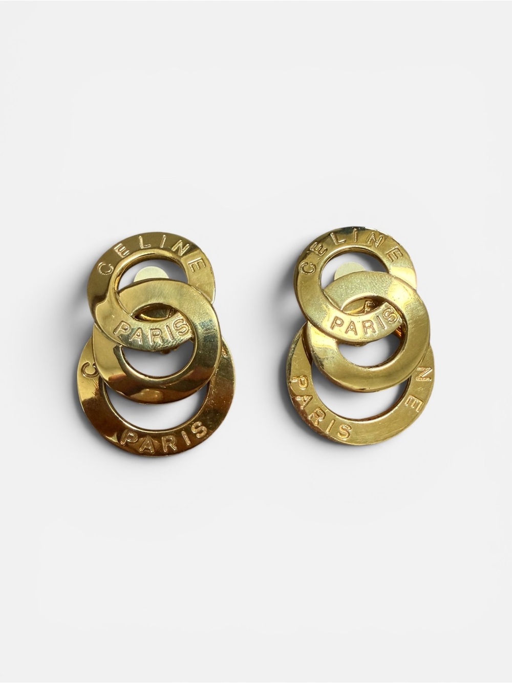 Rare Vintage Celine Gold-tone Triple Round Motif Earrings - Picture 3 of 7
